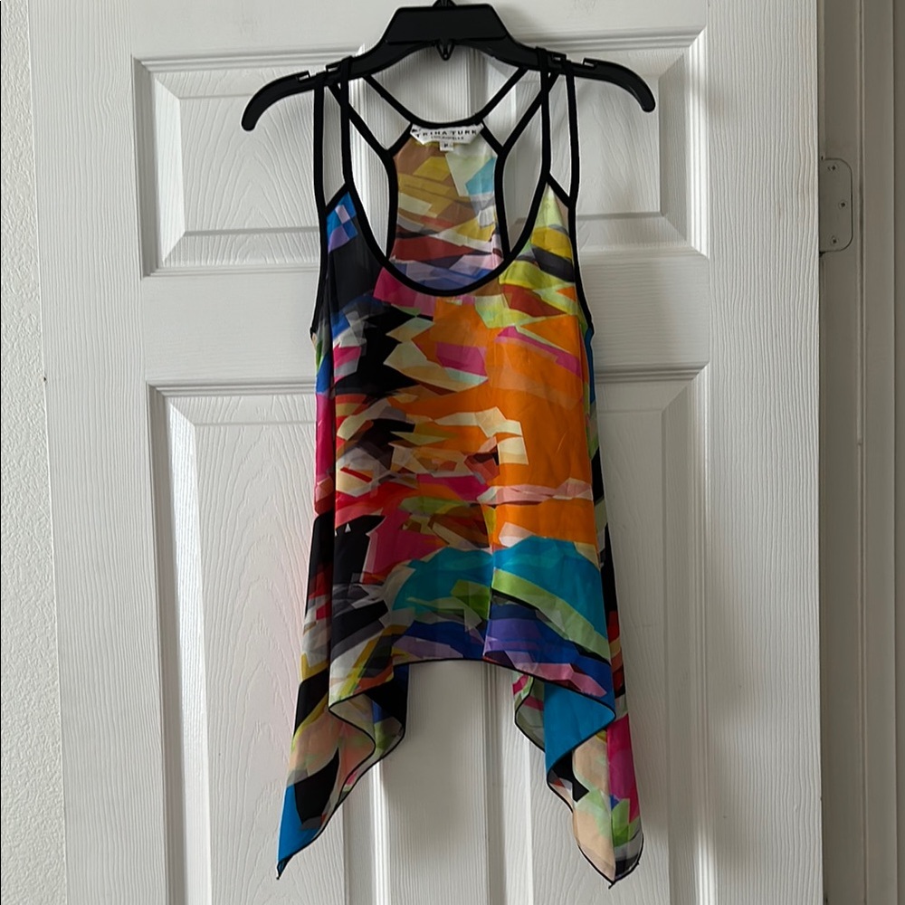 Trina Turk Abstract Silk Asymmetrical Tank Size XS
